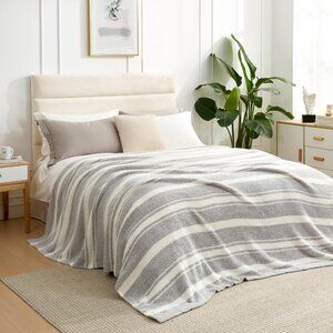 Twin Size Soft Reversible Grey Stripe Blanket 60x80 inches